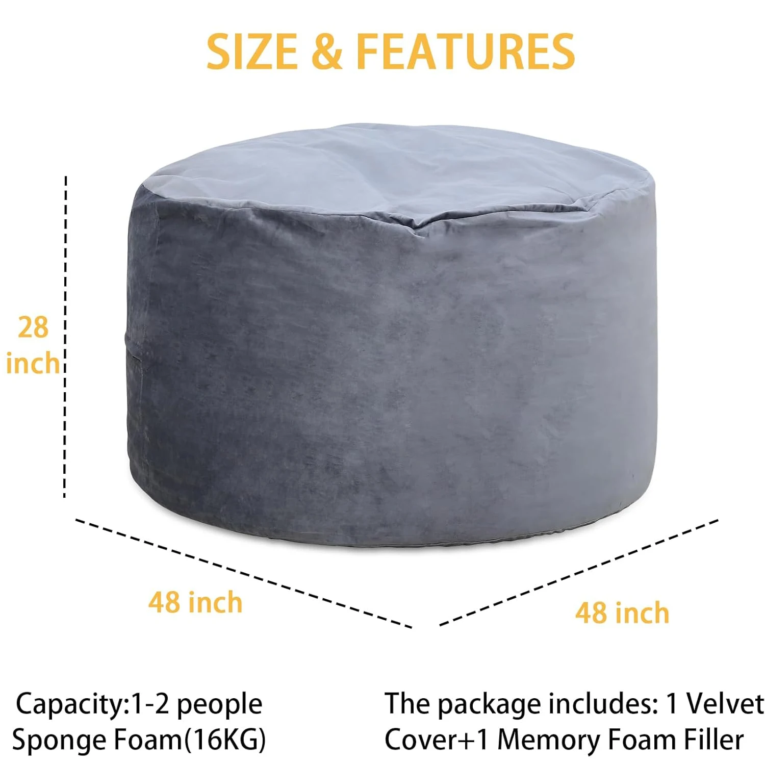 XXL Velvet Bean Bag Chair 120x120x70cm Soft Fluffy Lazy Sofa with Premium Foam Filling for Living Room Bedroom Gaming - Image 6