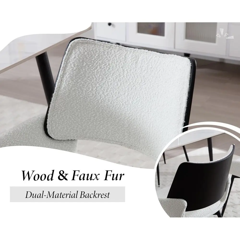 Dining Chairs Set of 2 Faux Fur Kitchen Chair for Living Room Modern Accent Side Chair with Metal Legs White2 - Image 3