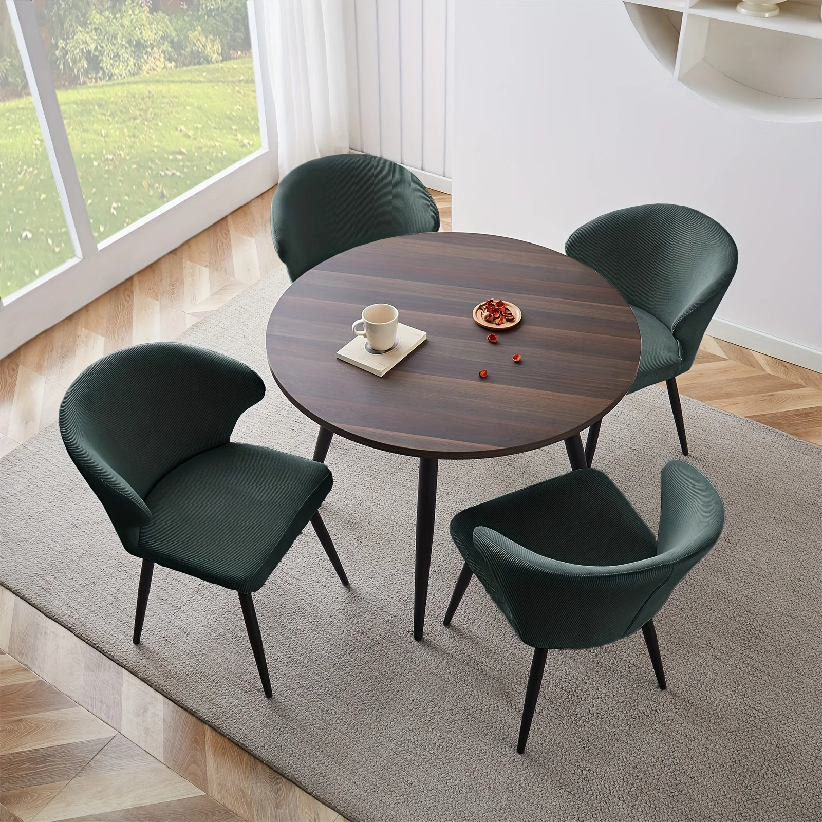 Set of 2 or 4 Corduroy Upholstered Dining Chairs - Modern Padded Seats with Black Metal Legs, Scandinavian Rustic Chairs Suitabl - Image 4
