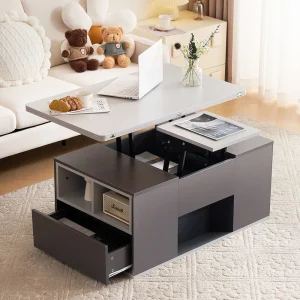 Grey Coffee Table With Storage, Lift Up Coffee Table For Living Room, Coffee Table With 2 Drawers Lift-Top Sofa 100*51*47cm,grey